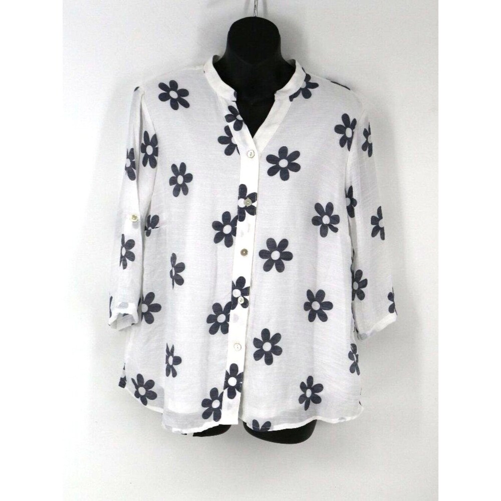 Harper 241 Womens Daisy Floral Print Guazy Button Up Shirt Size Small Lined